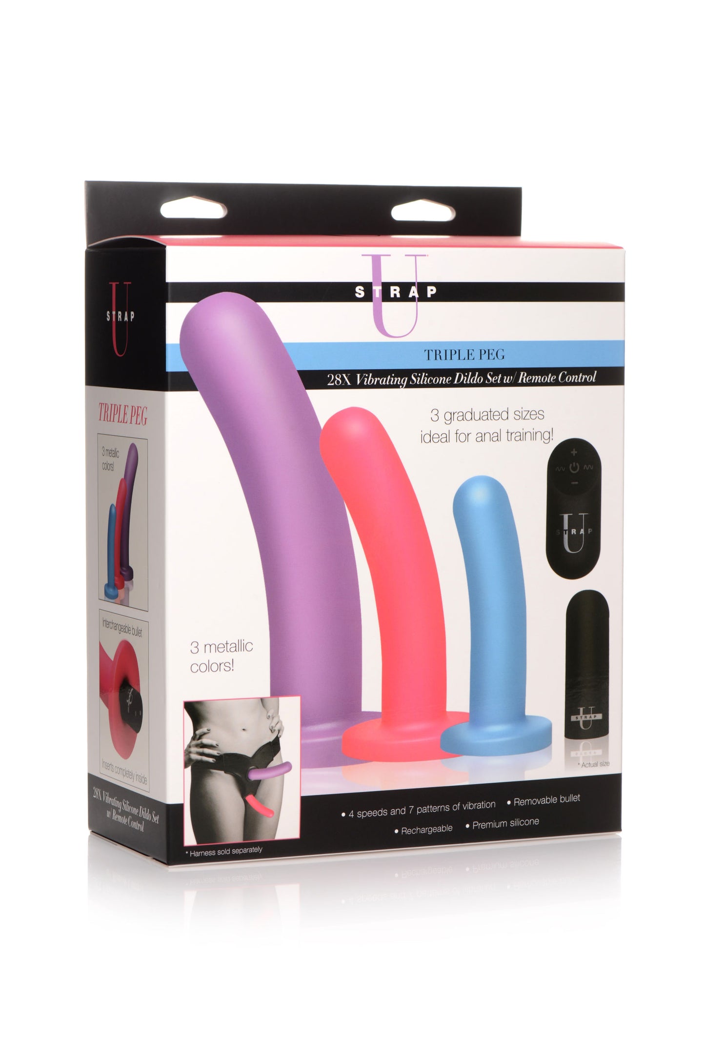 Triple Peg 28x Vibrating Silicone Dildo Set With Remote SU-AG856