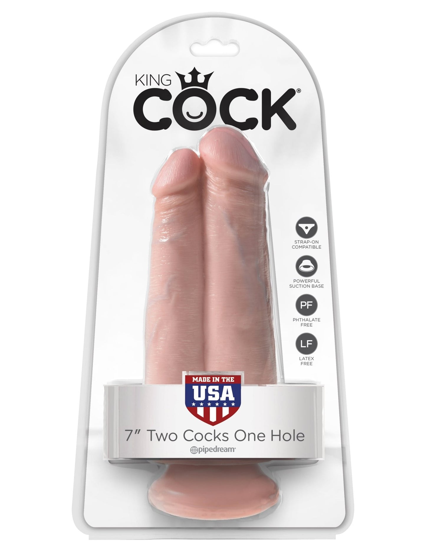 King Cock 7 Inch Two Cocks One Hole - Light PD5550-21