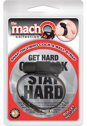 The Macho Collection Snap-on Vibro Cock and Ball Strap - Black NW2477