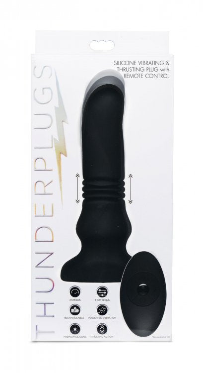 Thunder Plugs Silicone Vibrating and Thrusting Plug - Black TP-AF948