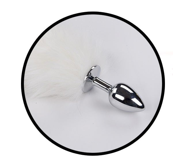 Foxy Tail - Light Up Faux Fur Butt Plug - White Plug - White HTP3481