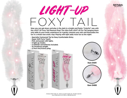 Foxy Tail - Light Up Faux Fur Butt Plug - White Plug - White HTP3481