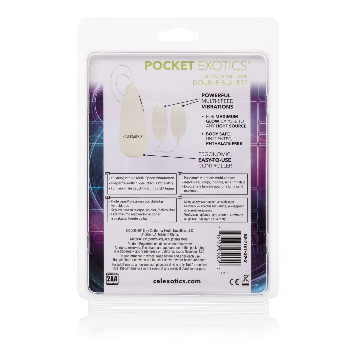 Glow-in-the-Dark Pocket Exotics Vibrating Glowing Double Bullets SE1101202