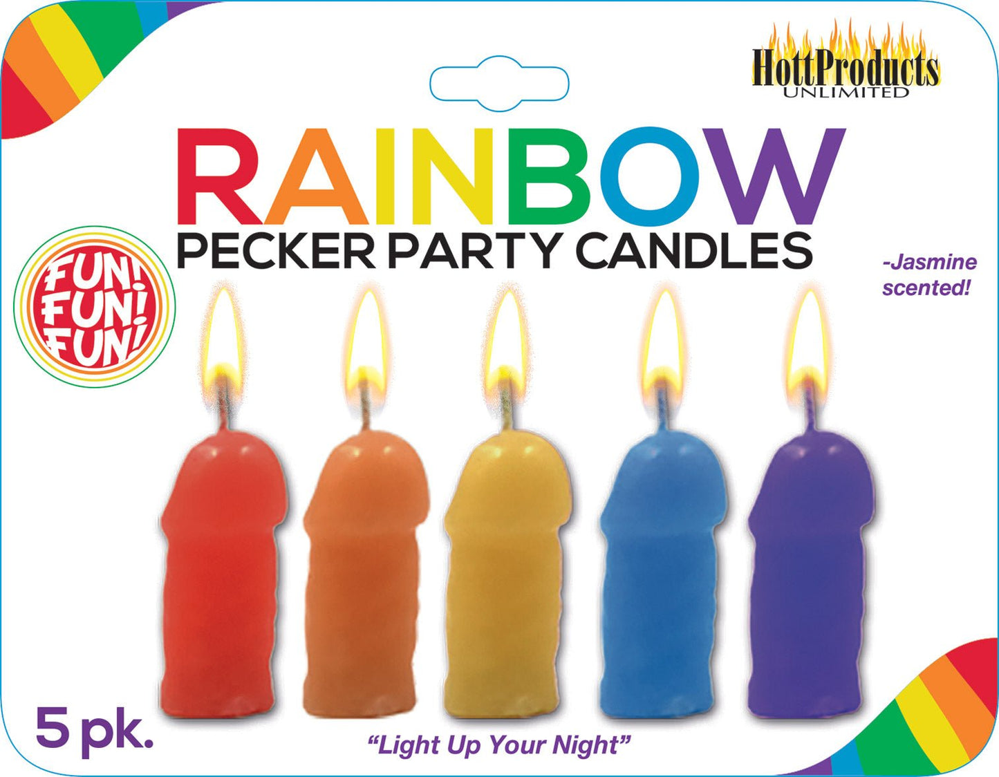 Rainbow Pecker Party Candles - 5 Pack HTP3142