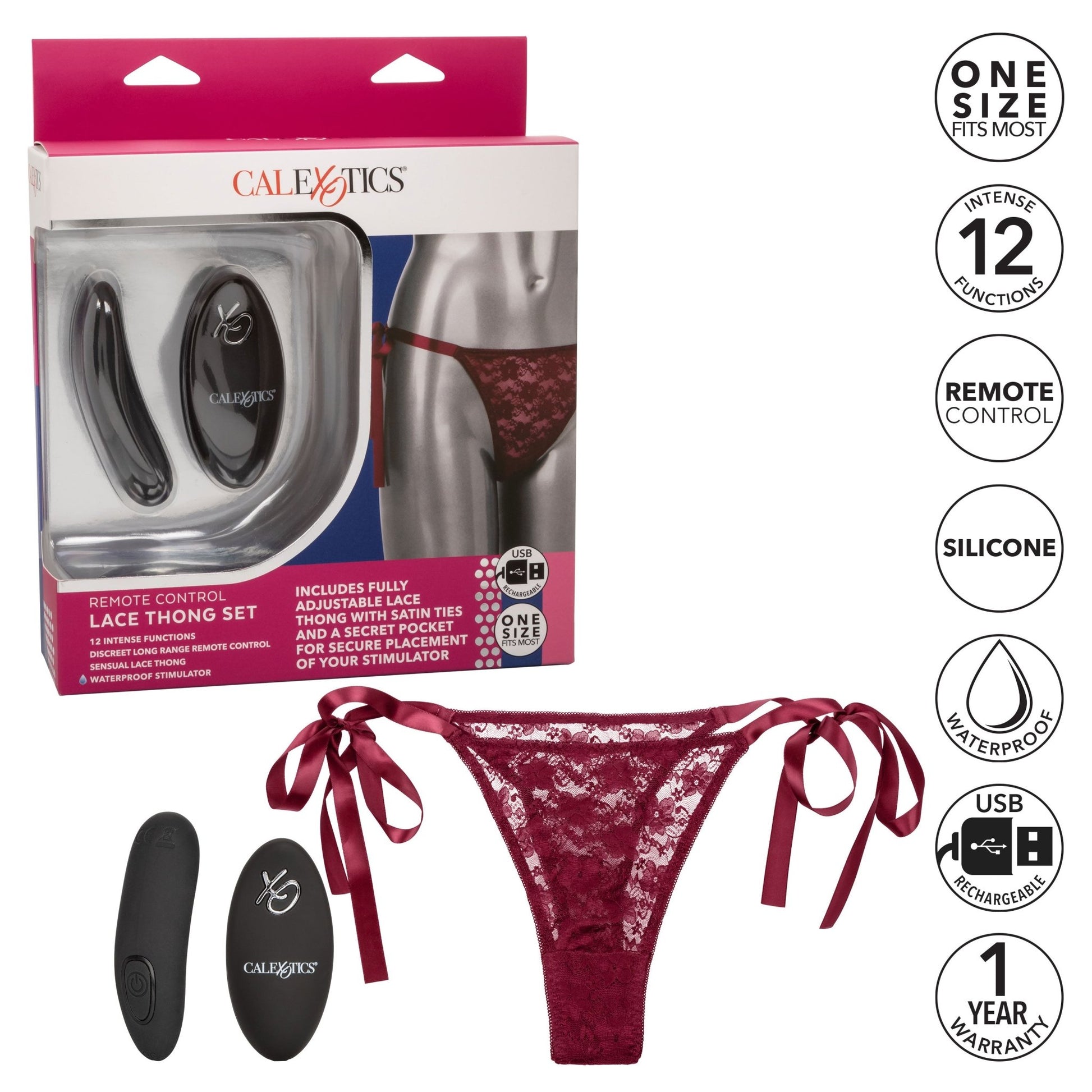 Remote Control Lace Thong Set - Burgundy SE0077873