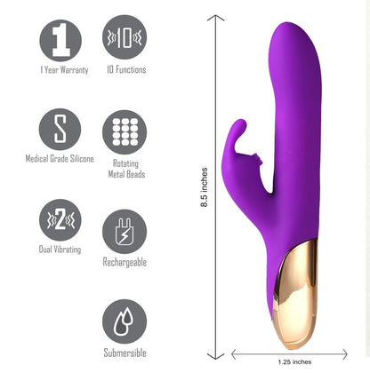 Karlin USB Rechargeable 10-Function Rabbit Vibrator - Purple MTJM-18103