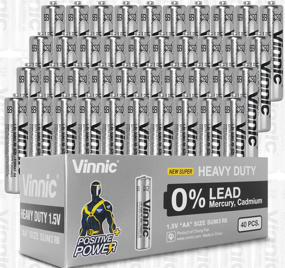 Vinnic Extra Heavy Duty AA Batteries - 40 Pcs. Box SP4