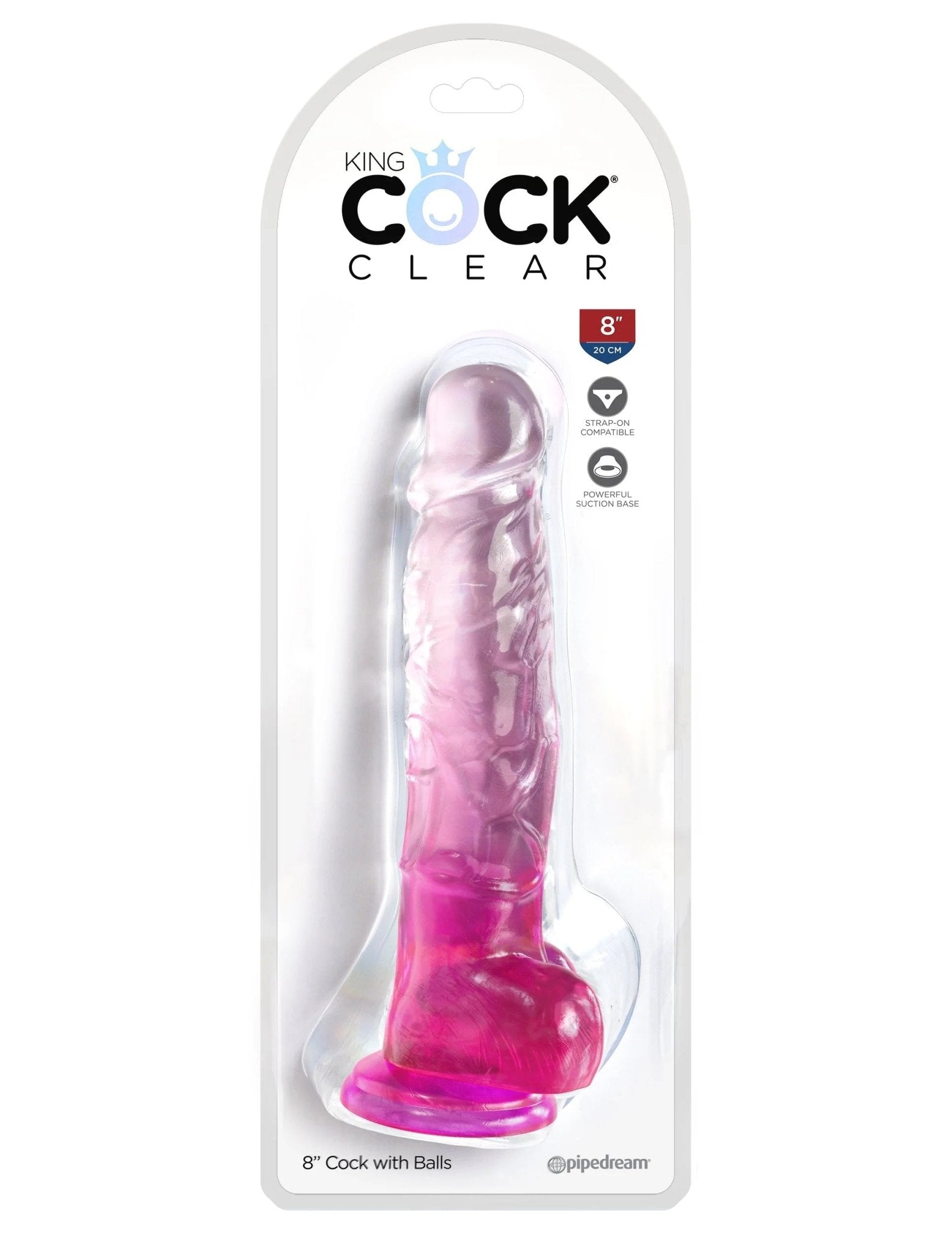 King Cock Clear 8 Inch With Balls - Pink PD5756-11