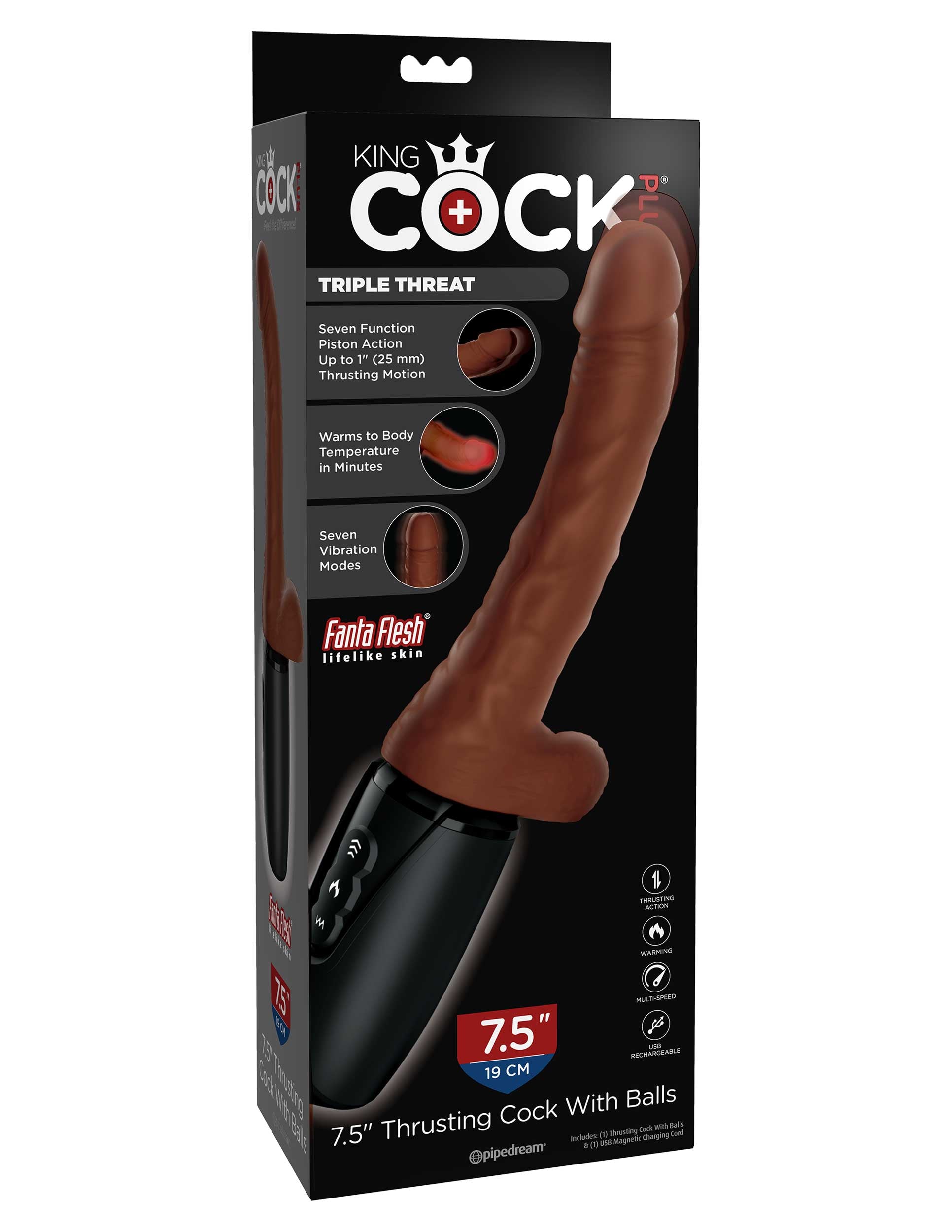 7.5 Inch Thrusting Cock With Balls - Brown PD5728-29