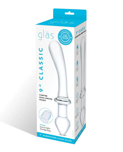 9 Inch Classic Curved Dual-Ended Dildo - Clear GLAS-165