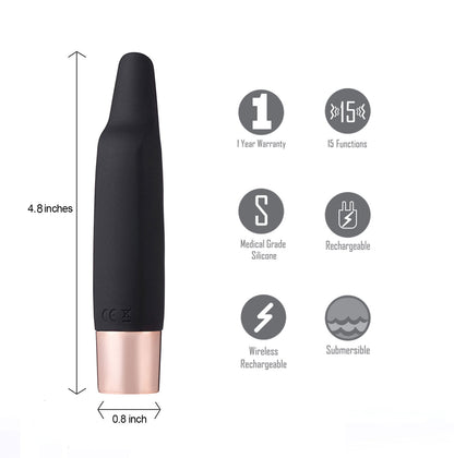 Aspen 15-Function Rechargeable Wireless Flickering Tip Vibrator - Black MTMA2104