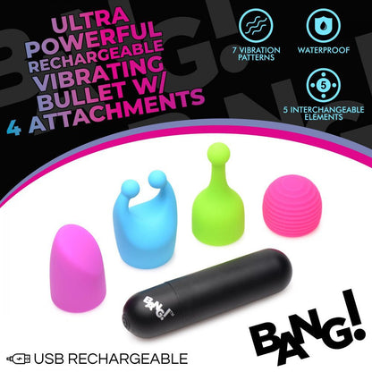 Bang - Rechargeable Bullet With 4 Attachments BNG-AG992