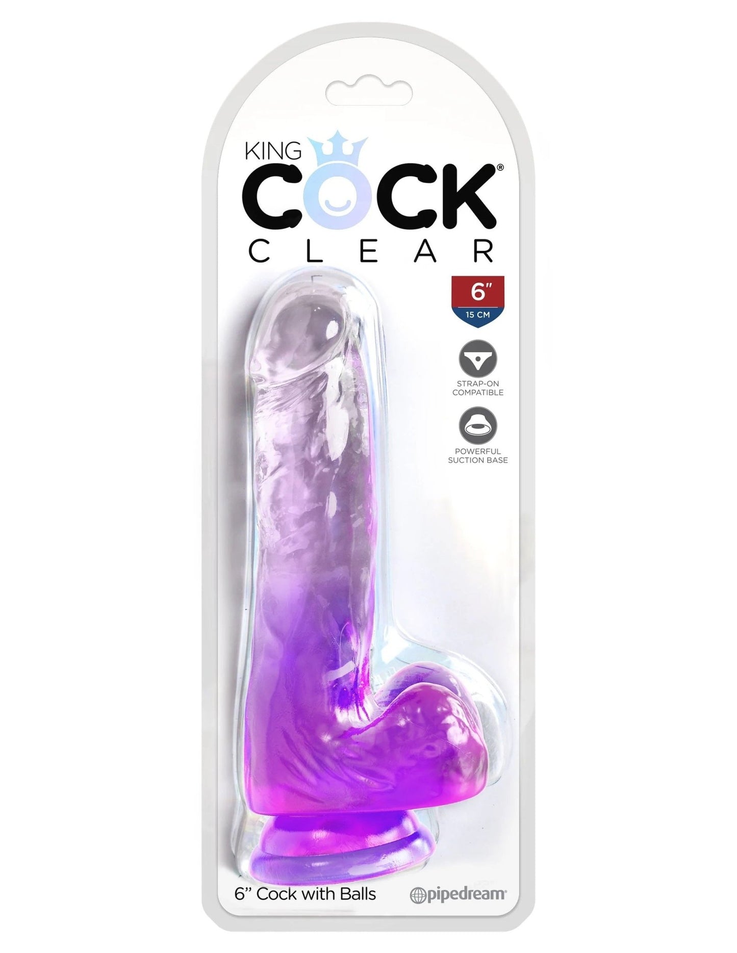 King Cock Clear 6 Inch With Balls - Purple PD5752-12