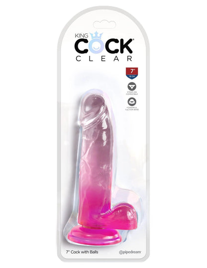 King Cock Clear 7 Inch With Balls - Pink PD5754-11