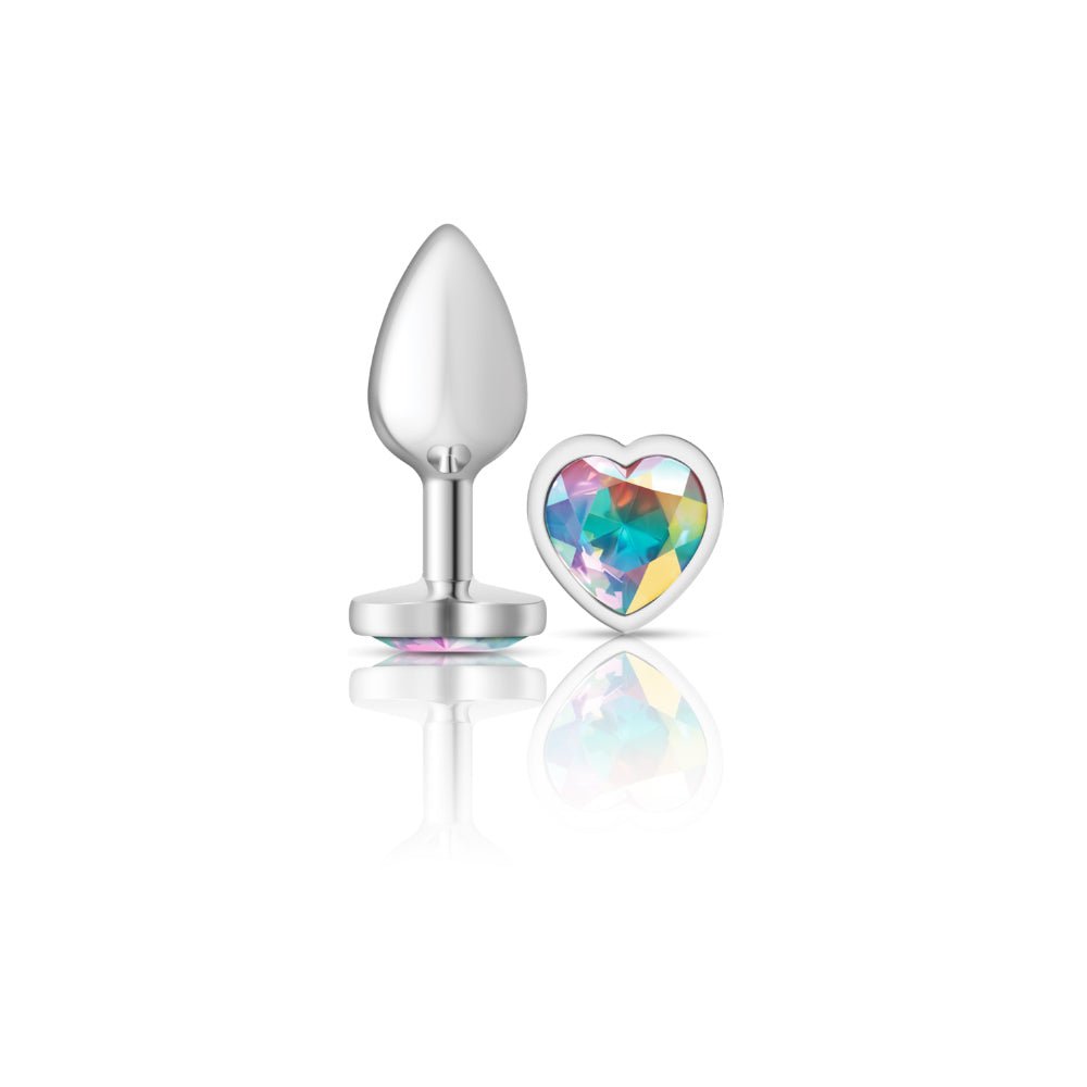 Cheeky Charms-Silver Metal Butt Plug- Heart-Clear-Small VB-CC9126