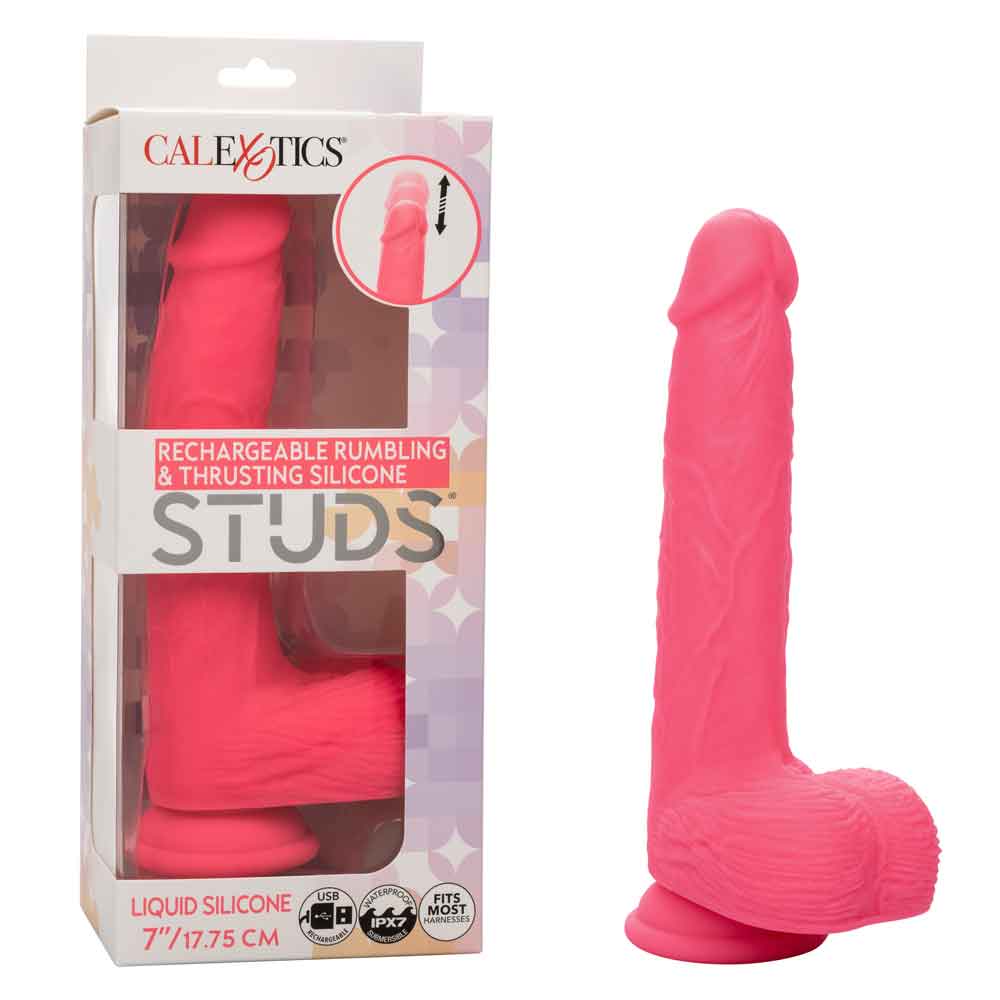 Rechargeable Rumbling and Thrusting Silicone Studs - Pink SE0251053