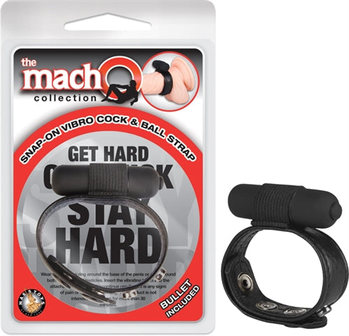 The Macho Collection Snap-on Vibro Cock and Ball Strap - Black NW2477