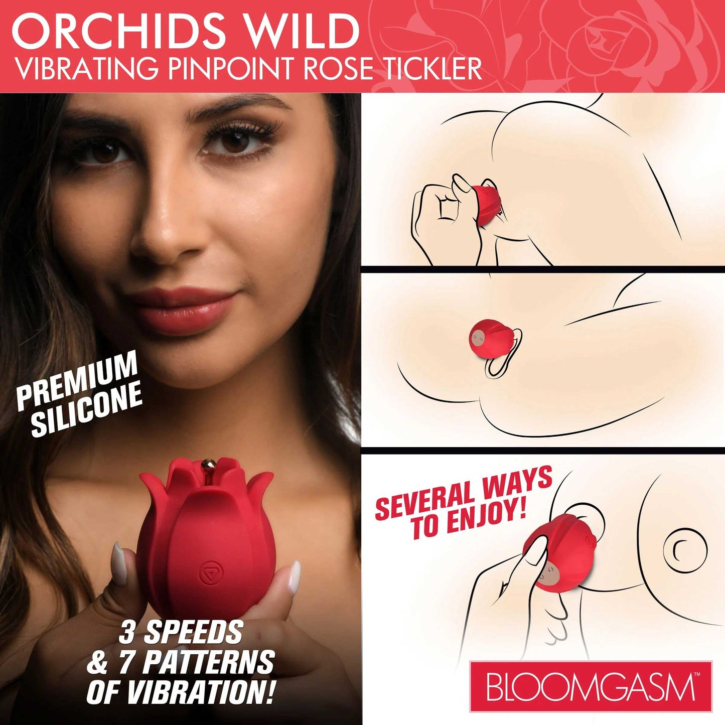 Orchids Wild Vibrating Pinpoint Rose Tickler - Red INM-AH104