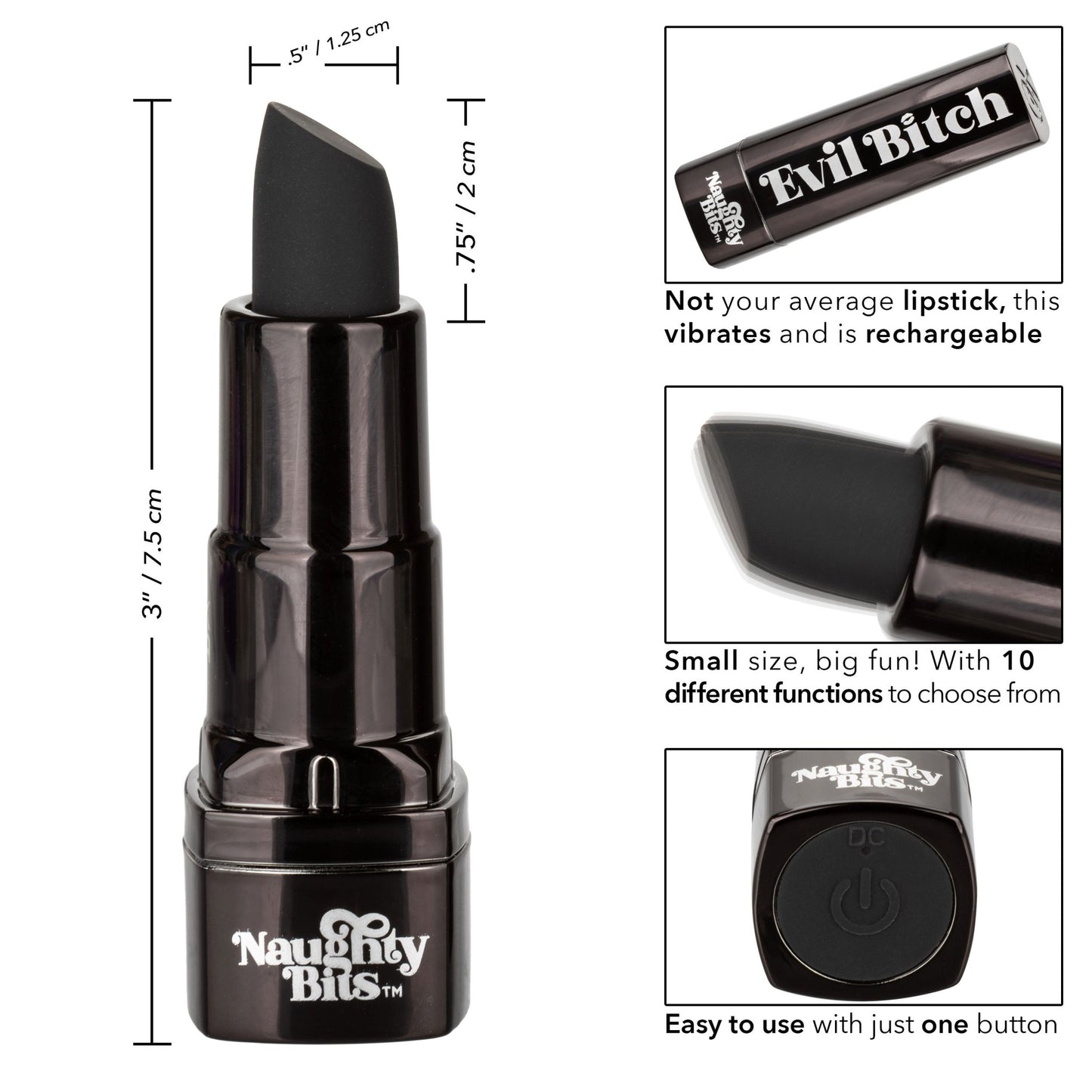 Naughty Bits Evil Bitch Lipstick Vibrator - Black SE4410053