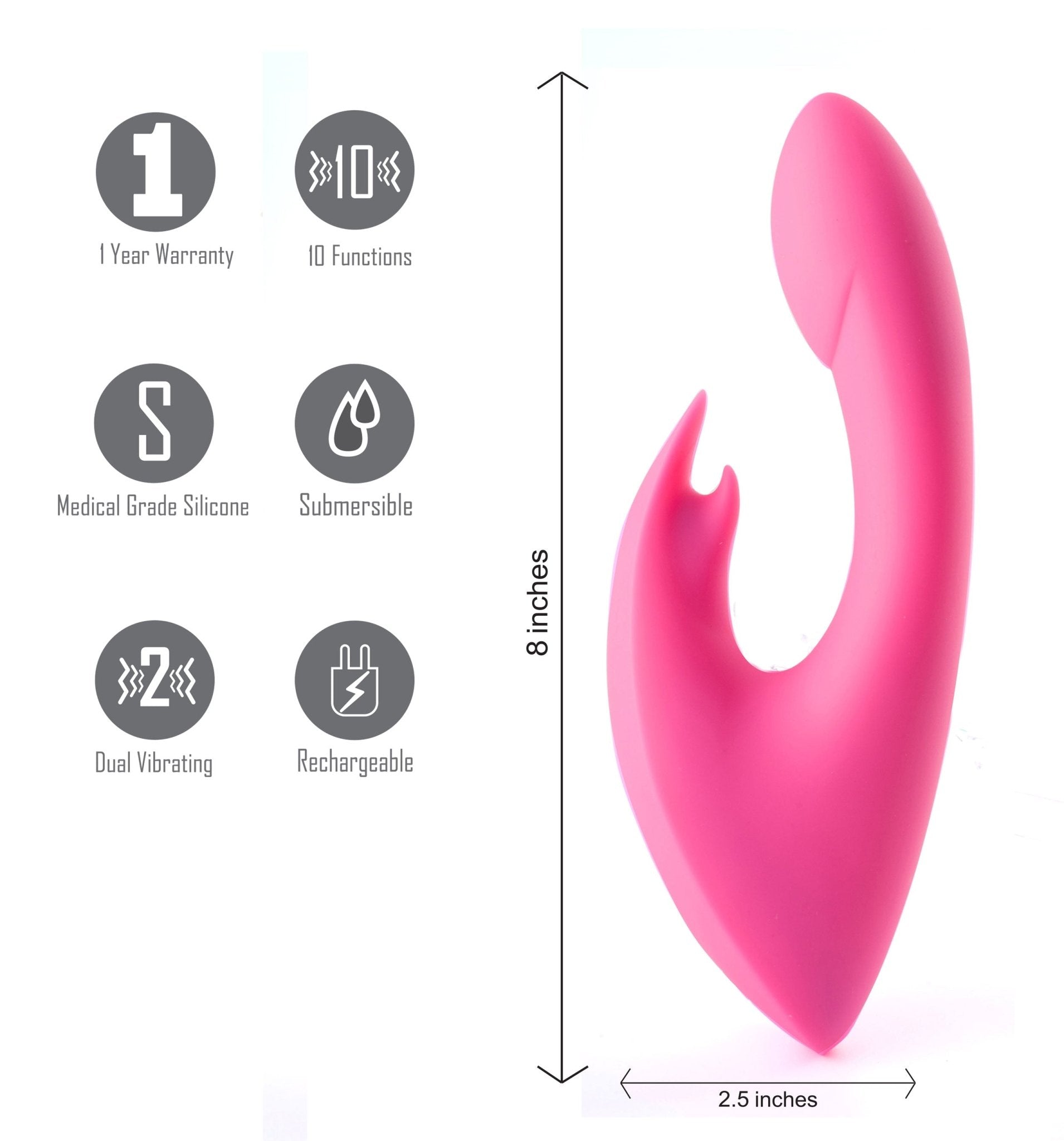 Leah USB Rechargeable Silicone 10-Function Rabbit Vibrator - Pink MTMA1605-P1