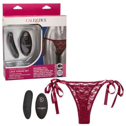 Remote Control Lace Thong Set - Burgundy SE0077873