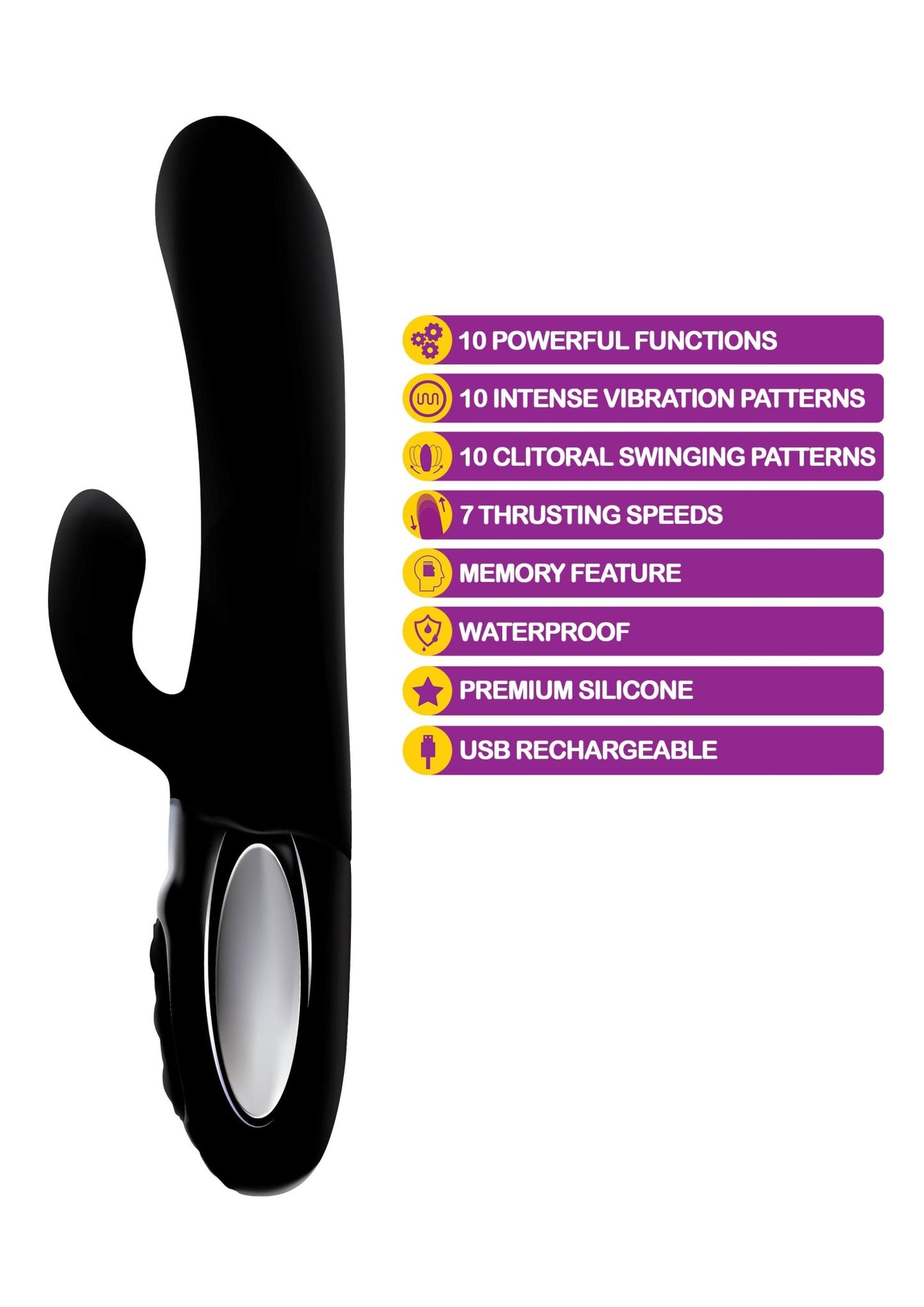 Hypnotic - Black - Thrusting Rabbit With Swinging Clitoral Stimulator VB-66108