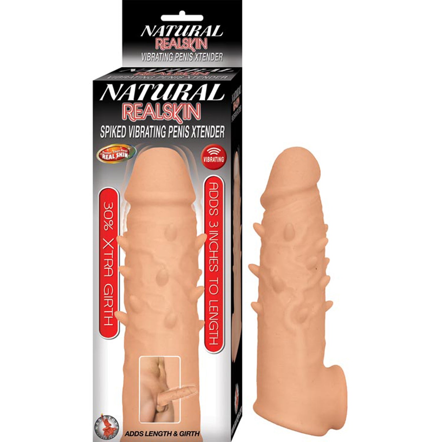 Natural Realskin Spiked Vibrating Penis Xtender - White NW2958-1