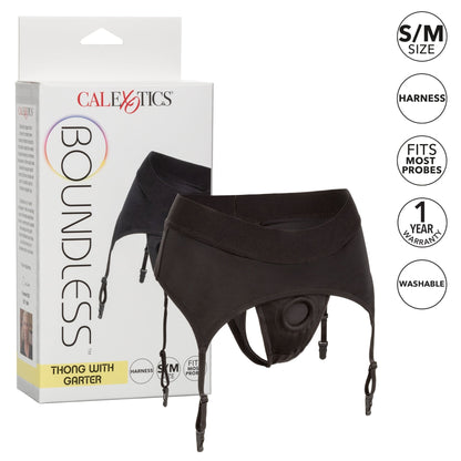 Boundless Thong With Garter - S/m - Black SE2701183