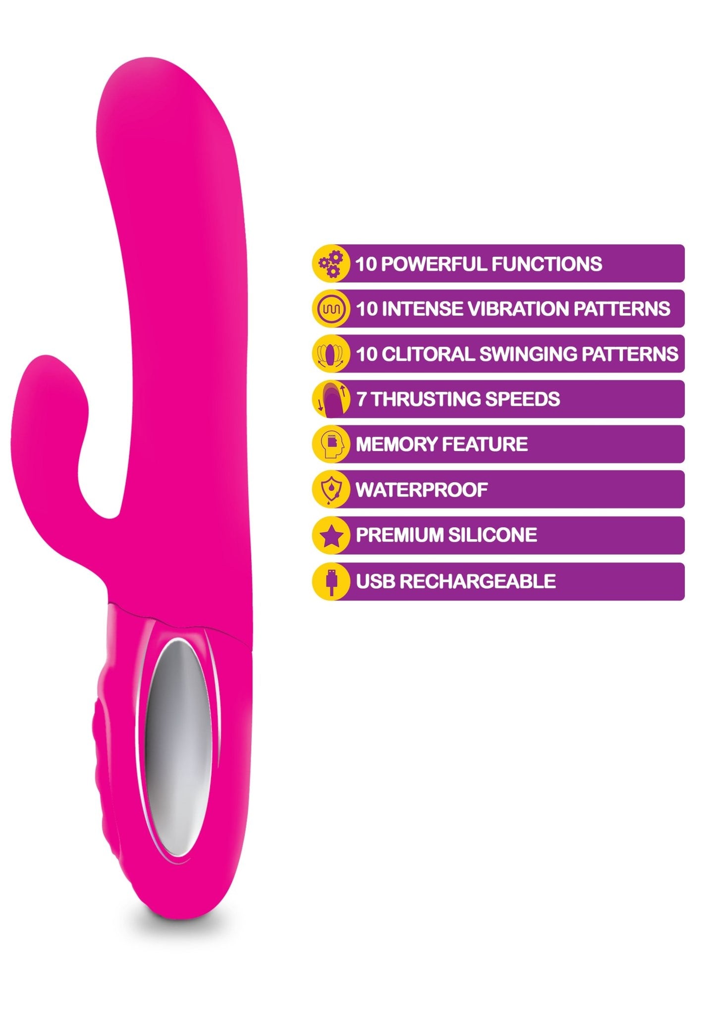 Hypnotic - Hot Pink - Thrusting Rabbit With Swinging Clitoral Stimulator VB-66107