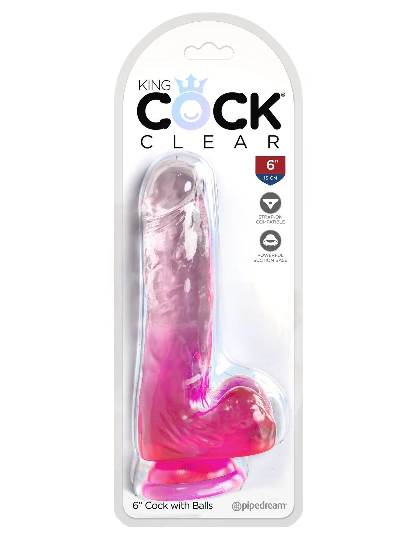 King Cock Clear 6 Inch With Balls - Pink PD5752-11